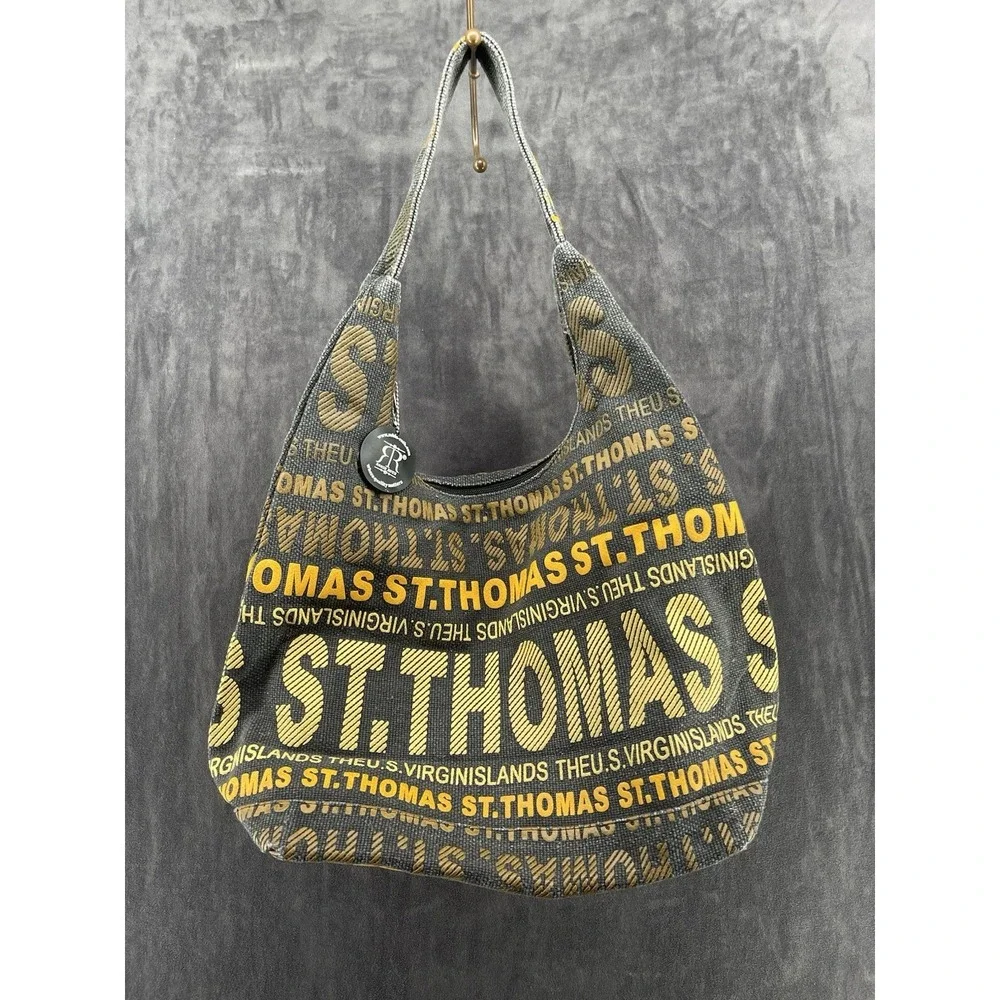 Robin Ruth Madrid Spain Canvas Hobo Shoulder Bag Travel Souvenir Gray Purple